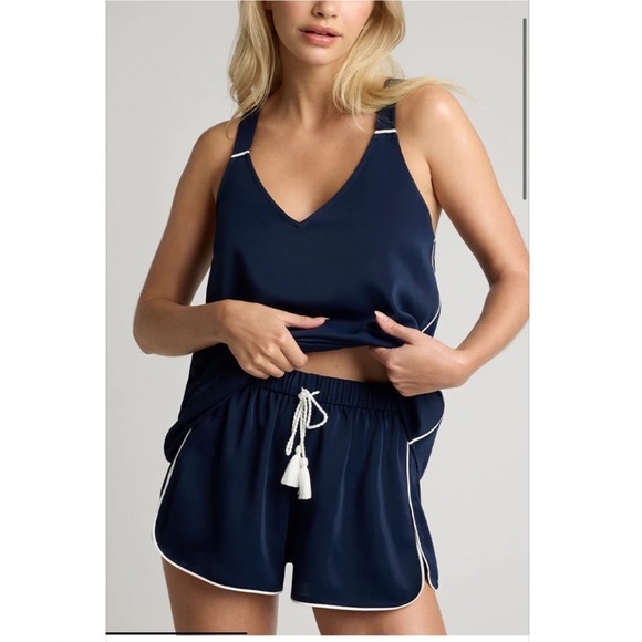 Negative Underwear Other - Negative Underwear Supreme Short‎ Navy Blue Satin Sleep Lounge Tassel Shorts S